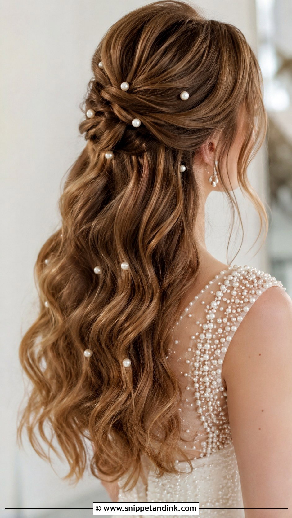 Half Up Half Down With Pearl Accessories - Snippet and Ink - 25 Half-Up Half-Down Hair for Wedding Ideas