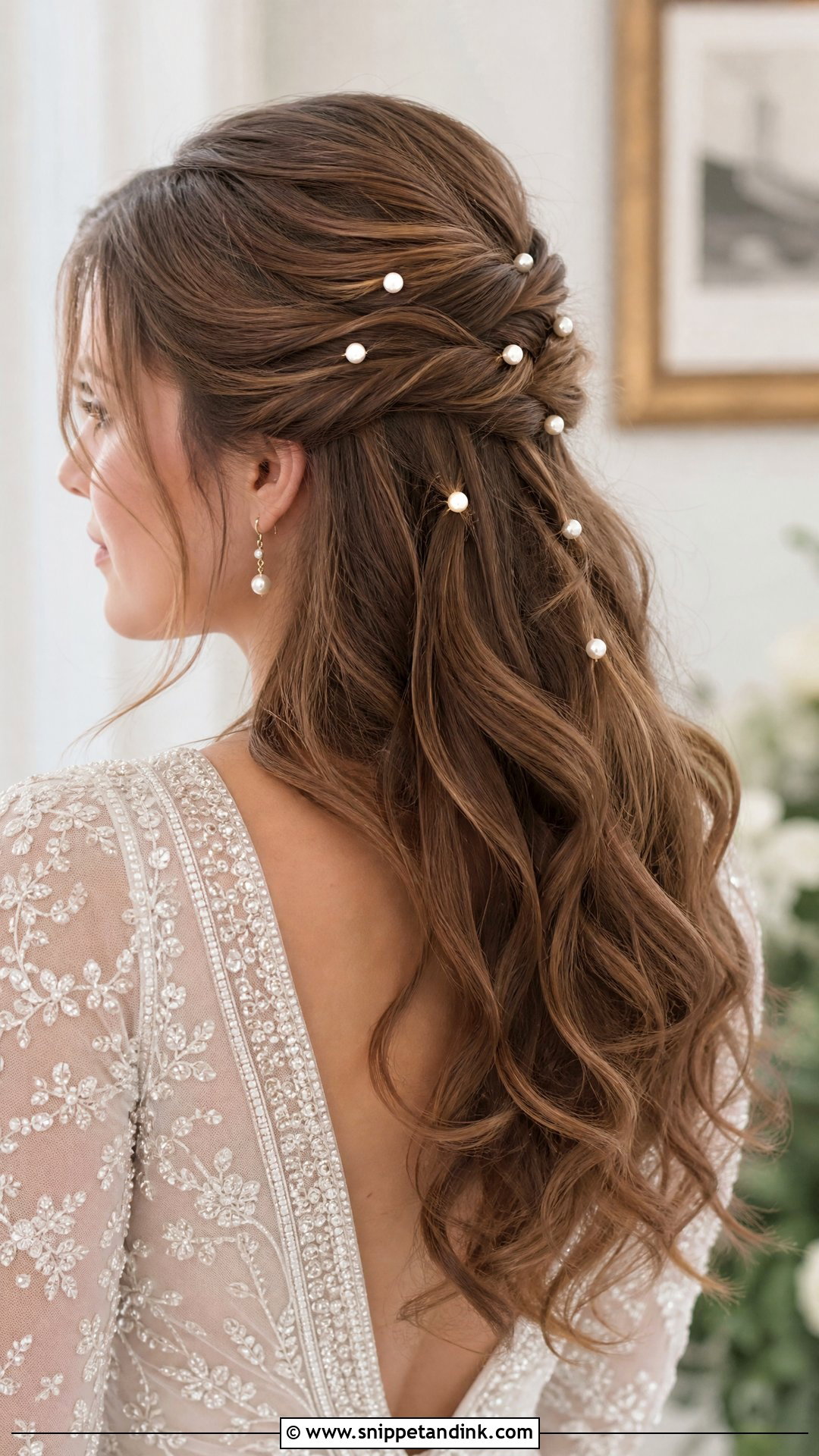 Half Up Half Down With Pearl Accessories - Snippet and Ink - 20 Half-Up Half-Down Brides Hairstyles