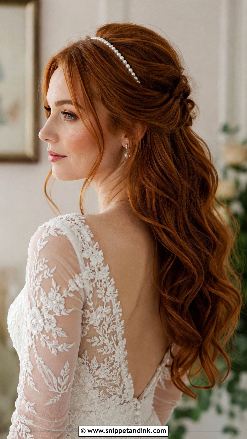 Half Up Half Down With Pearl Band - Snippet and Ink - 20 Hairband Wedding Hairstyle Ideas