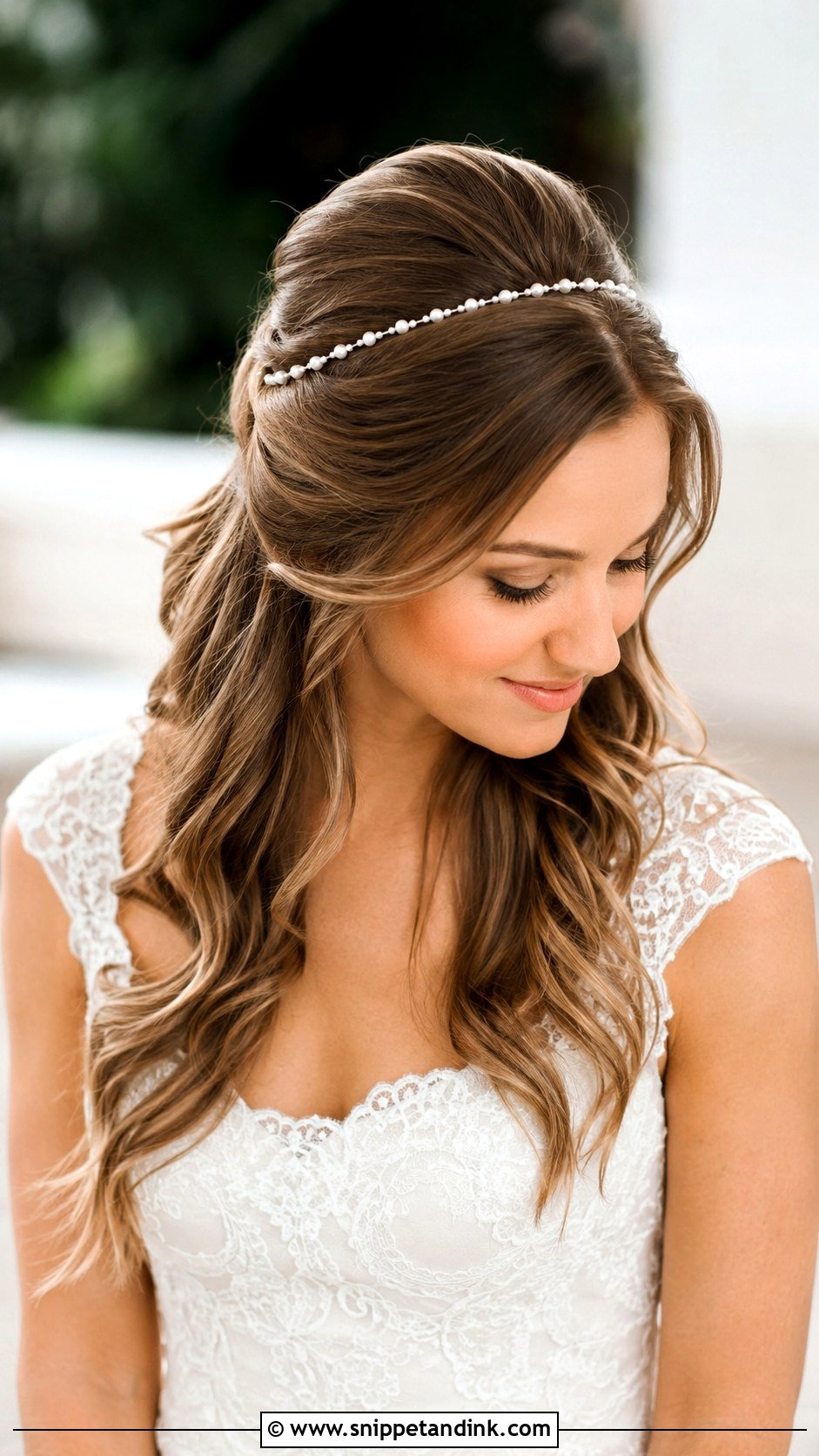 Half Up Half Down With Pearl Headband - Snippet and Ink - 25 Loose Half-Up Half-Down Wedding Hair Ideas