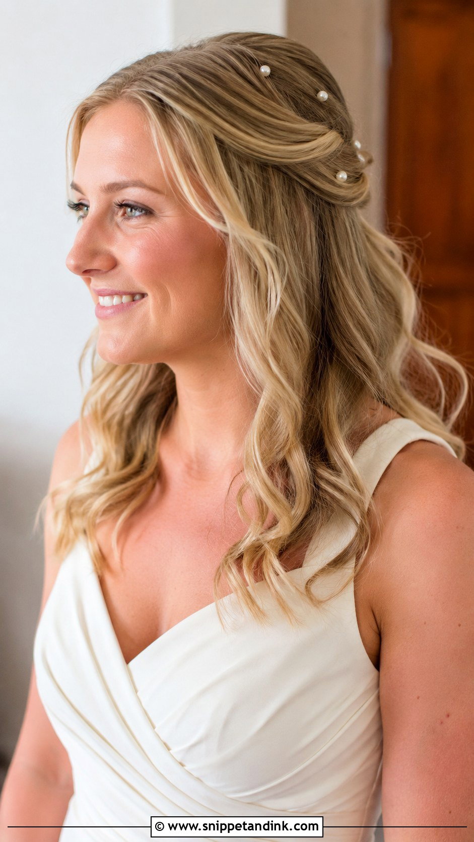 Half Up Half Down With Pearl Pins - Snippet and Ink - 20 Bridesmaid Hair Styles Half Up Half Down Medium Length
