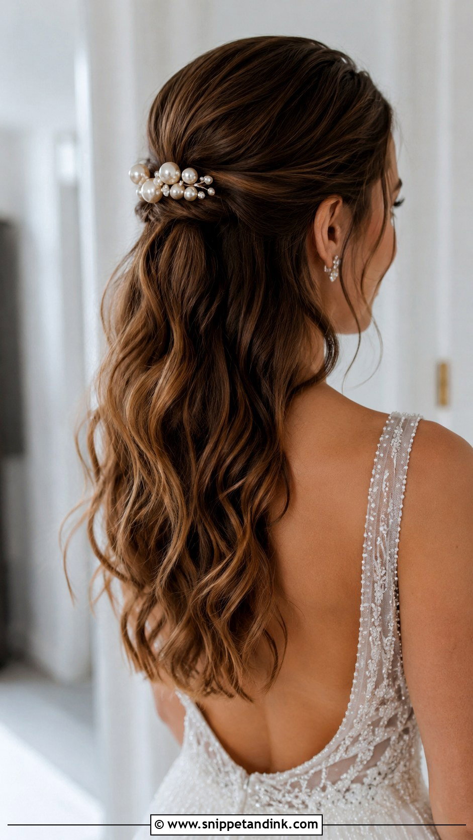 Half Up Half Down With Pearl Pins - Snippet and Ink - 20 Pearl Wedding Hair Ideas