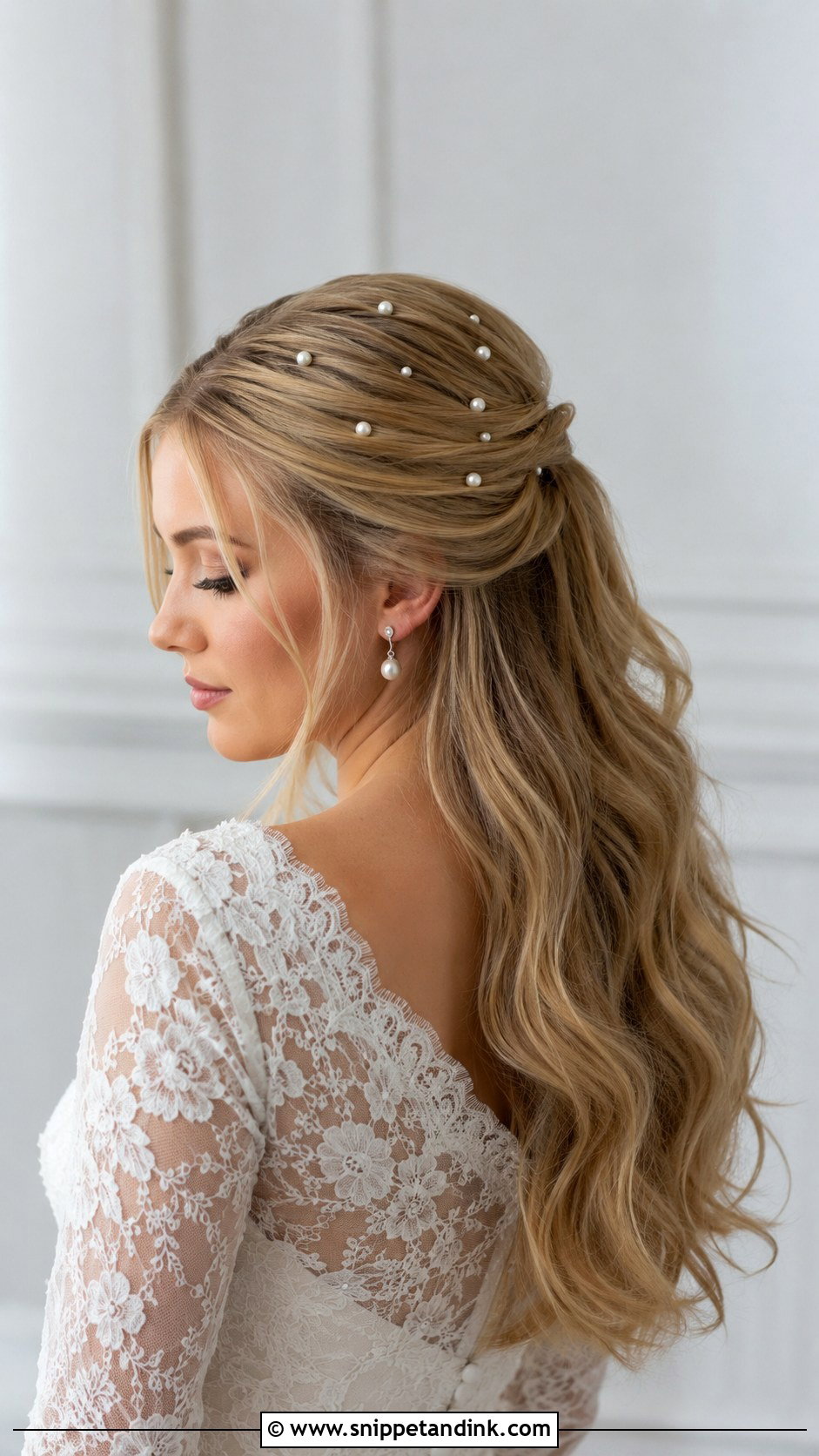 Half Up Half Down With Pearl Pins - Snippet and Ink - 25 Half-Up Half-Down Bride Hair Ideas