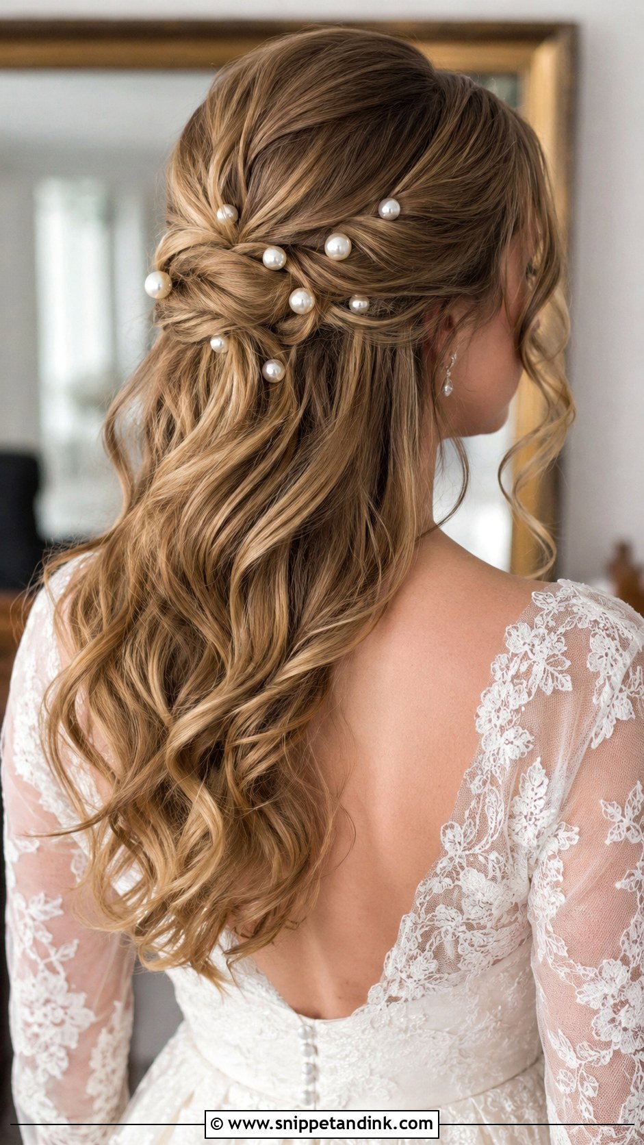 Half Up Half Down With Pearl Pins - Snippet and Ink - 35 Half-Up Half-Down Wedding Hairstyles