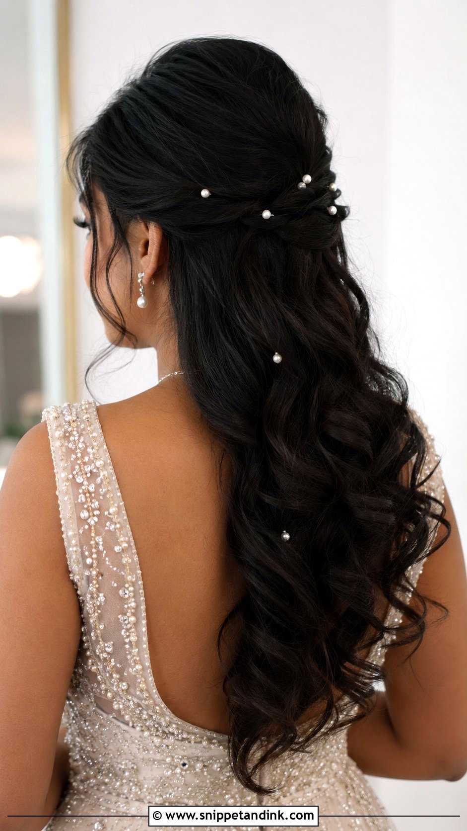 Half Up Half Down With Pearl Pins - Snippet and Ink - 35 Half-Up Half-Down Wedding Hair Ideas