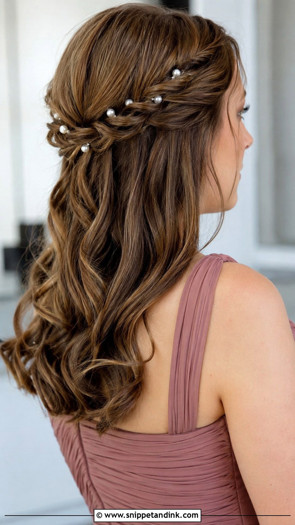 Half Up Half Down With Pearl Pins For Medium Hair - Snippet and Ink - 20 Wedding Hairstyles Half Up Half Down Medium Length Bridesmaid Hair