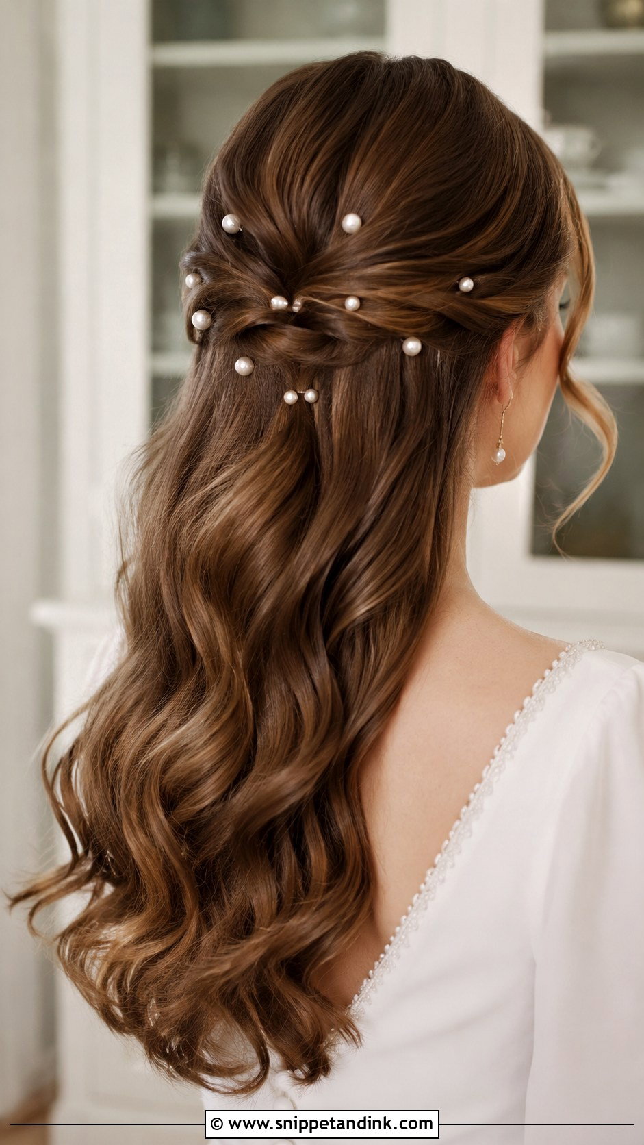 Half Up Half Down With Pearl Pins - Snippet and Ink - 20 Bride Half-Up Half-Down Ideas