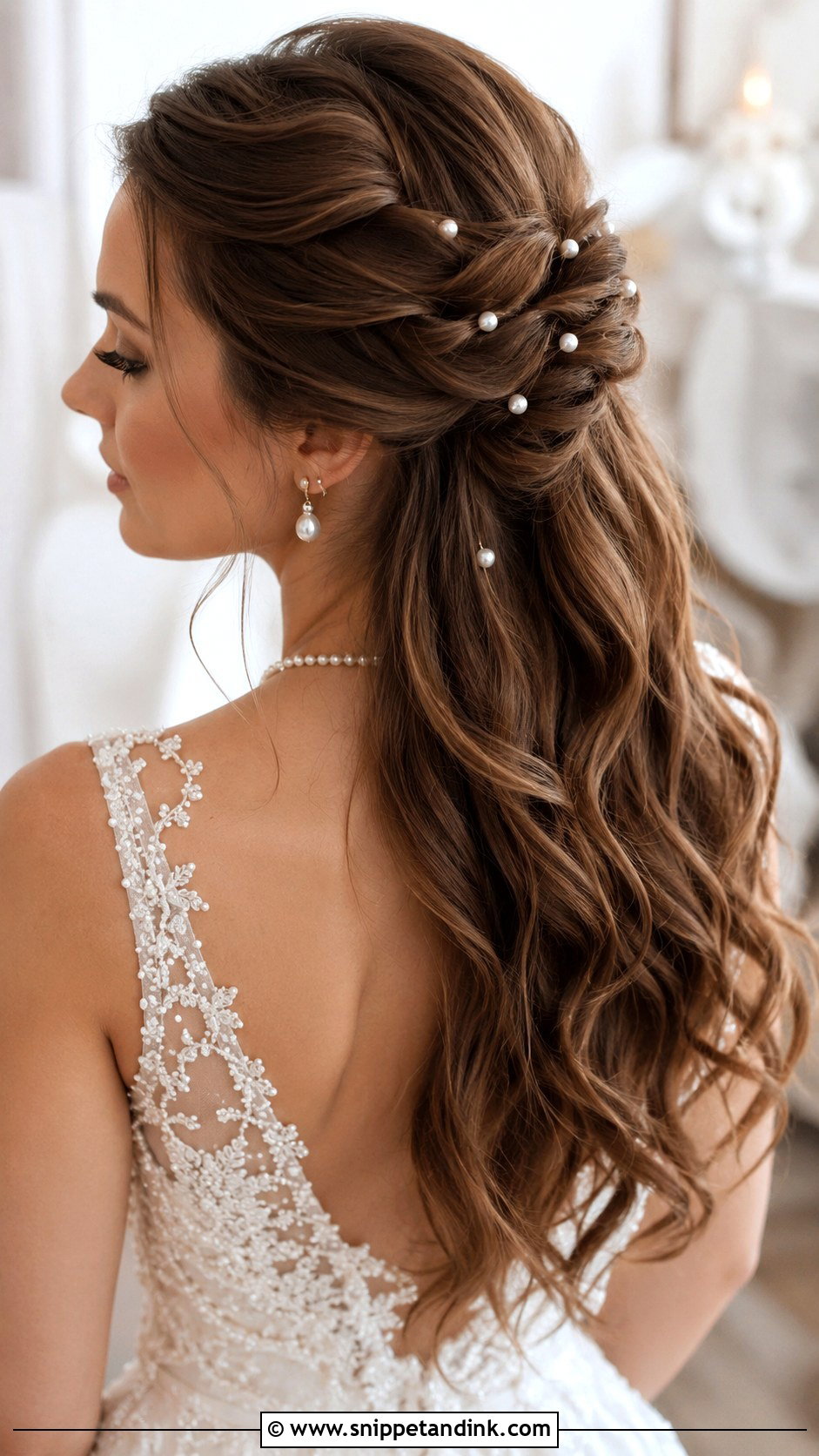 Half Up Half Down With Pearls - Snippet and Ink - 25 Half-Up Half-Down Wedding Hair Front Pic Ideas