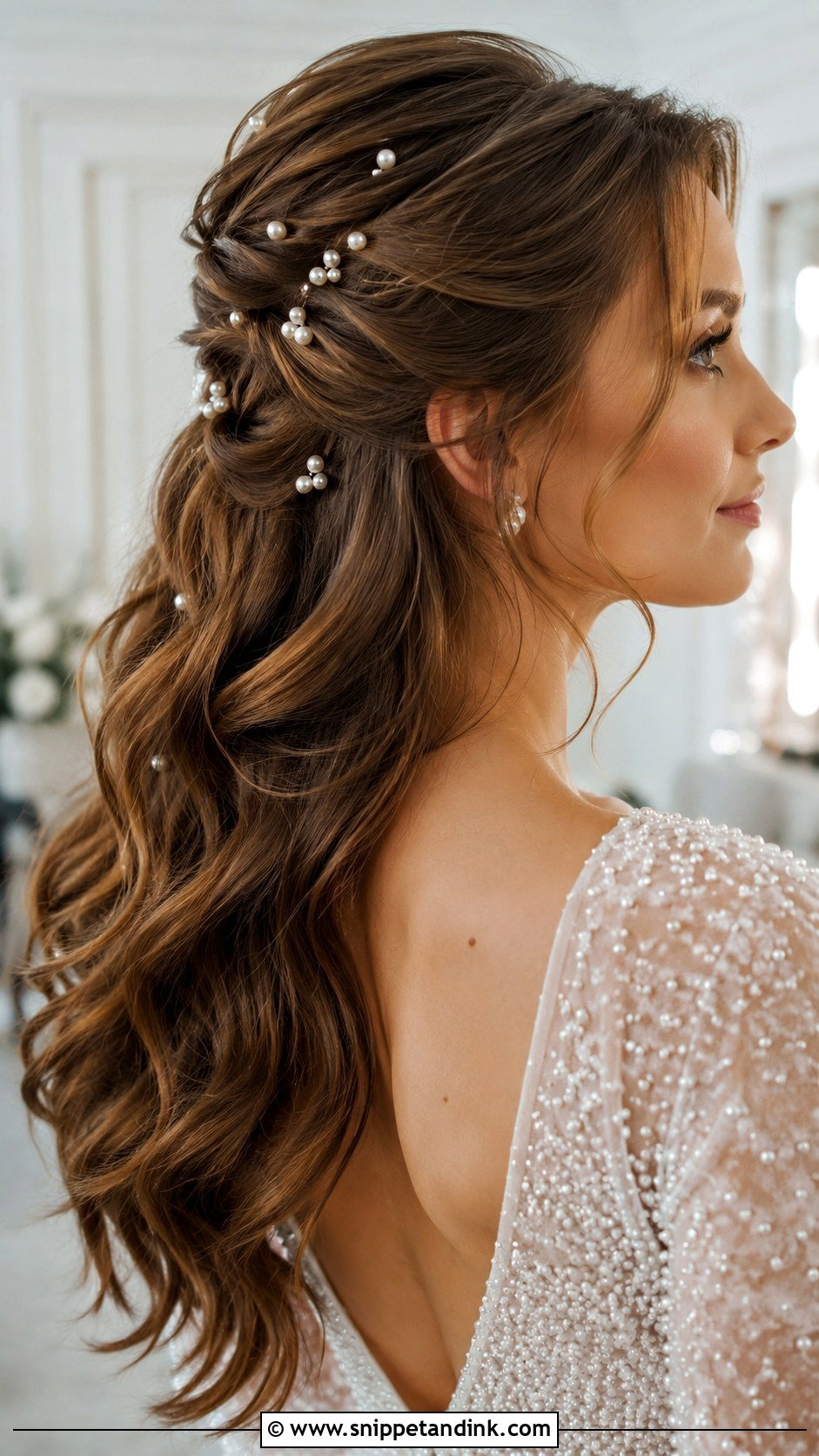 Half Up Half Down With Pearls - Snippet and Ink - 30 Half-Up Half-Down Bride Hairstyles