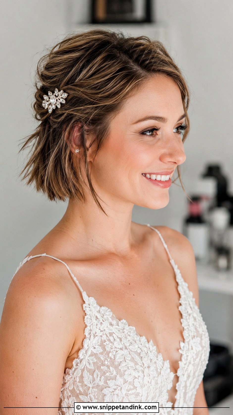 Half Up Half Down With Pixie Length Hair - Snippet and Ink - 30 Short Half-Up Half-Down Wedding Hair Ideas