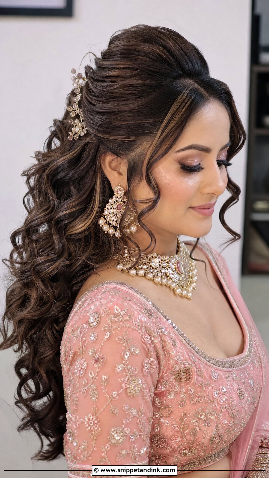 Half Up Half Down With Puff - Snippet and Ink - 20 Punjabi Bride Hairstyle Ideas