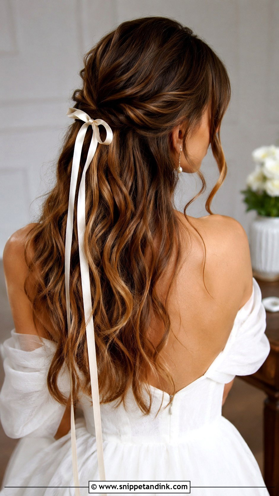 Half Up Half Down With Ribbon - Snippet and Ink - 25 Half-Up Half-Down Wedding Hair Front Pic Ideas
