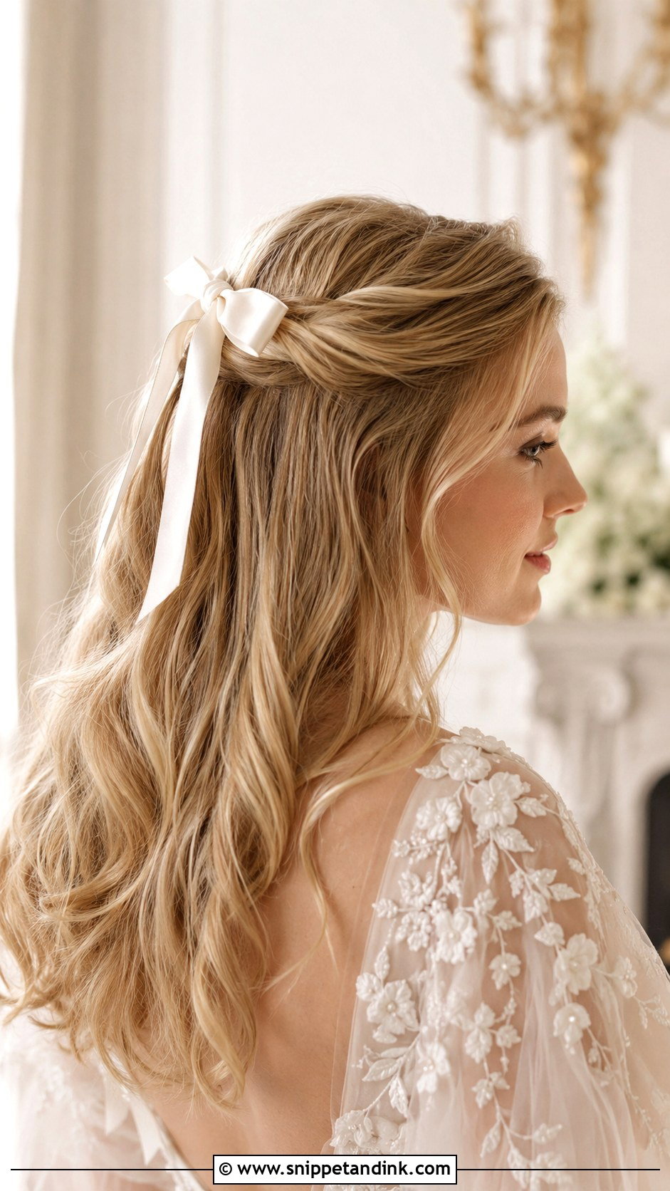 Half Up Half Down With Ribbon Bow - Snippet and Ink - 25 Short Hair Half-Up Half-Down Wedding Hairstyles