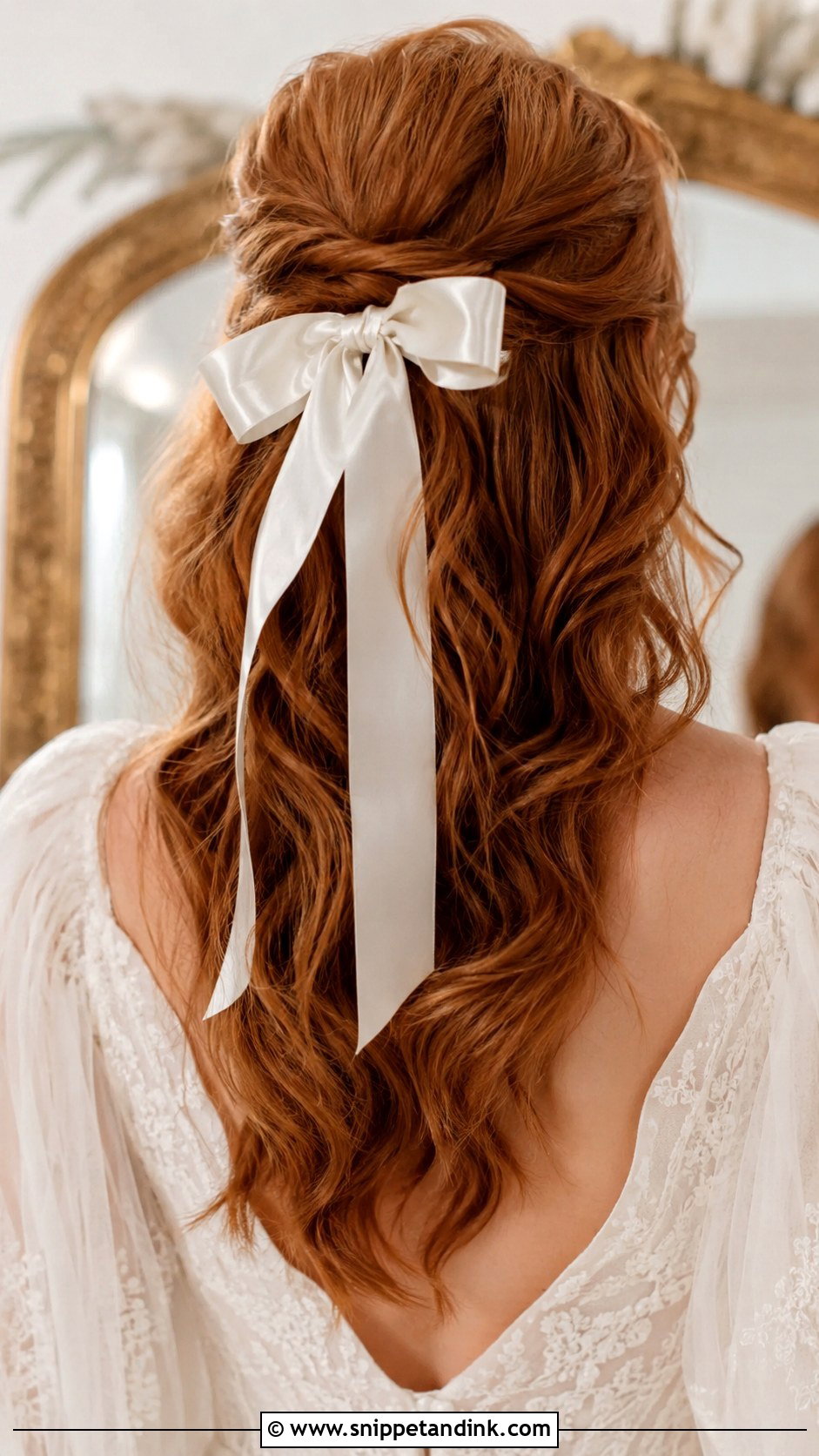 Half Up Half Down With Ribbon Detail - Snippet and Ink - 30 Short Half-Up Half-Down Wedding Hair Ideas