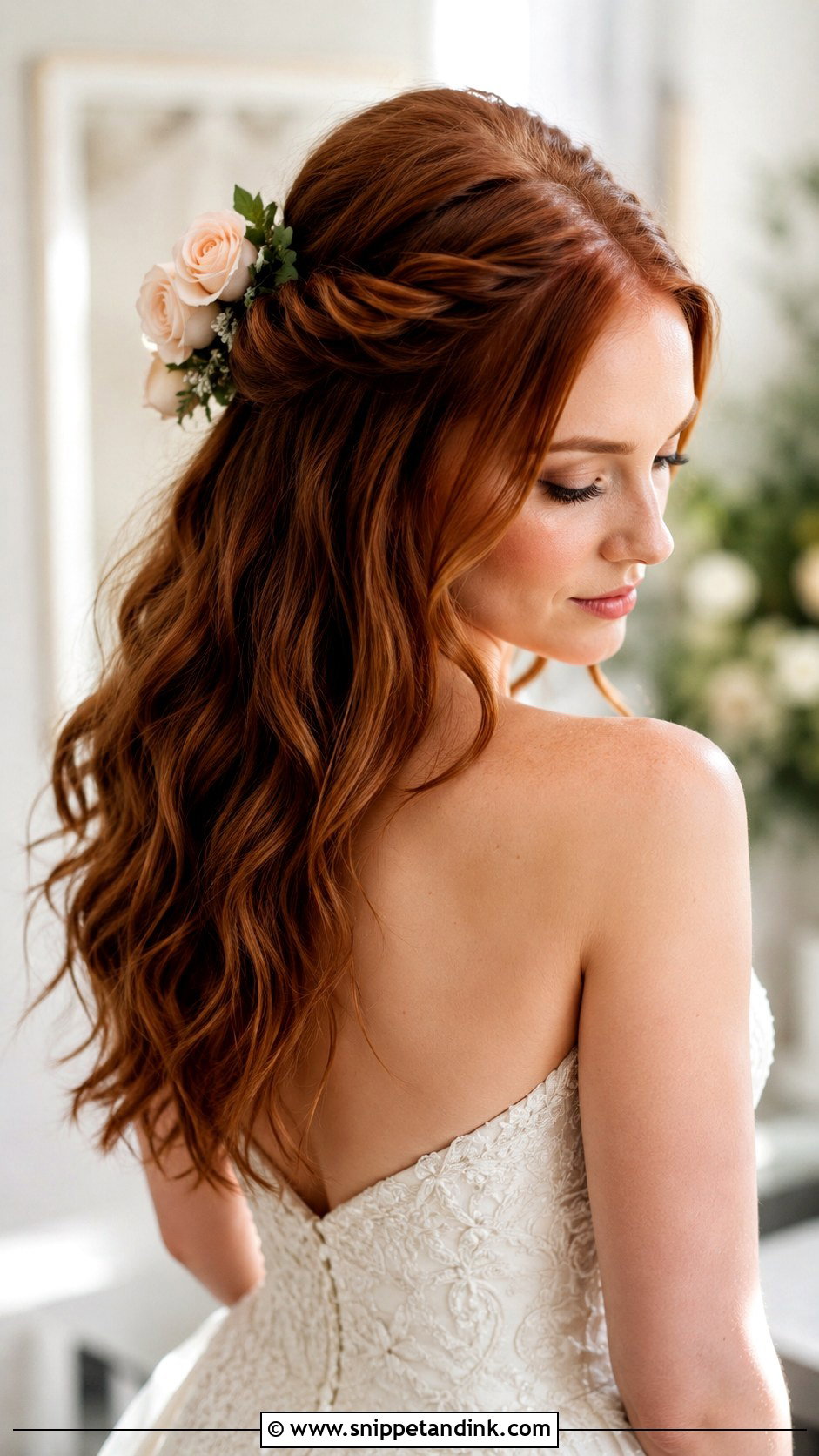 Half Up Half Down With Roses - Snippet and Ink - 20 Flower Wedding Hairstyles