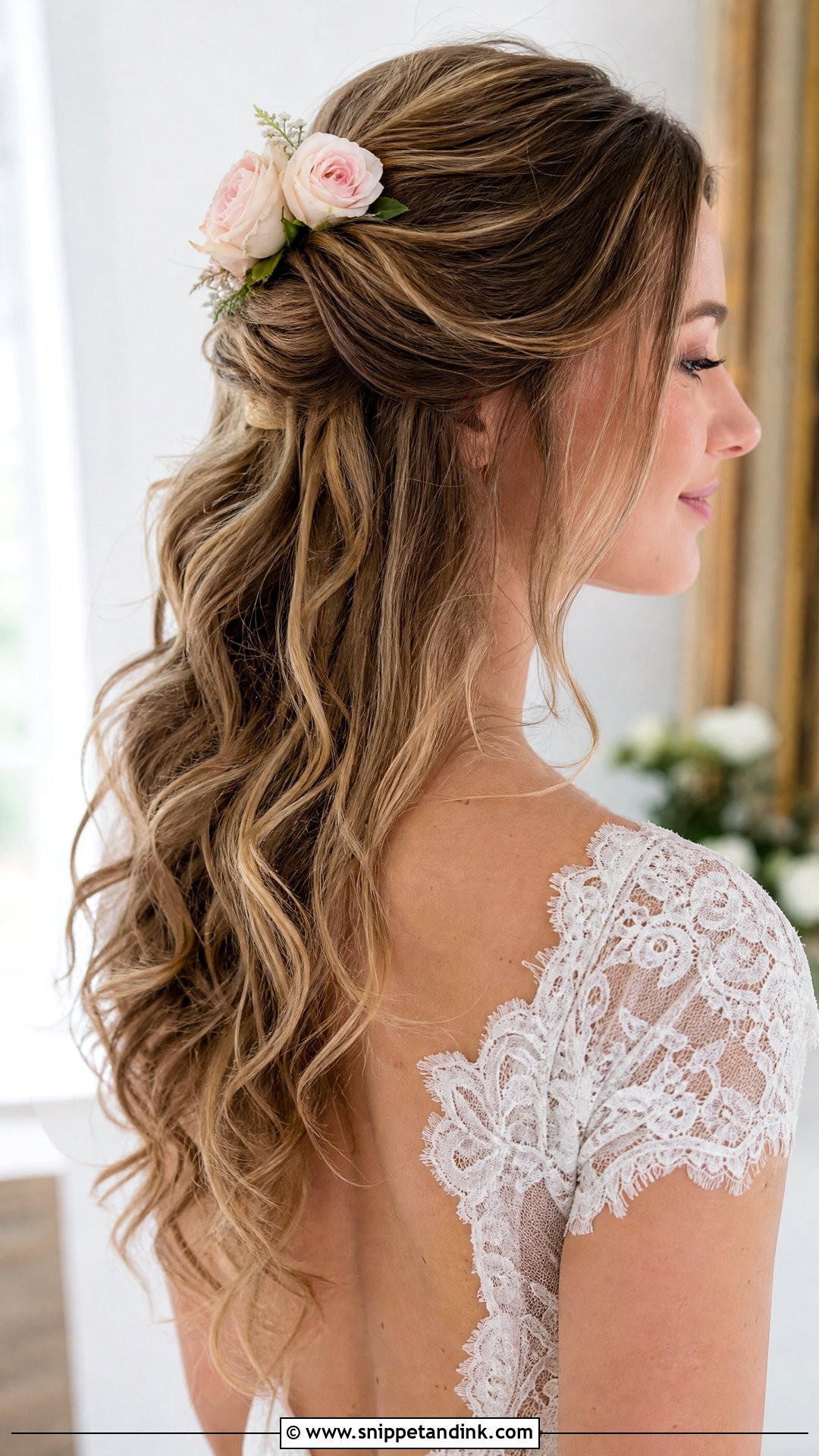Half Up Half Down With Roses - Snippet and Ink - 20 Wedding Hair Down with Flowers