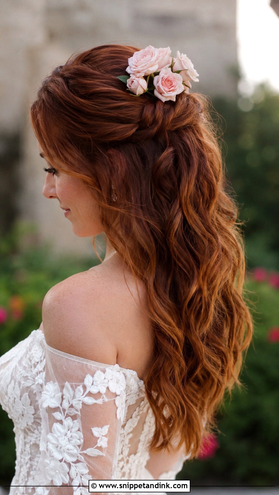 Half Up Half Down With Roses - Snippet and Ink - 20 Wedding Hairstyles Flowers