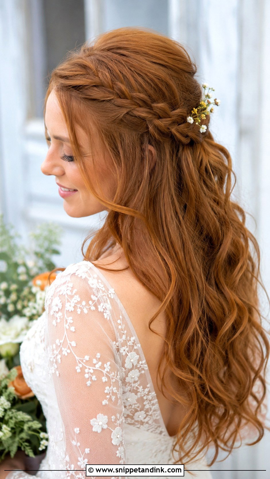 Half Up Half Down With Side Braid - Snippet and Ink - 30 Short Half-Up Half-Down Wedding Hair Ideas