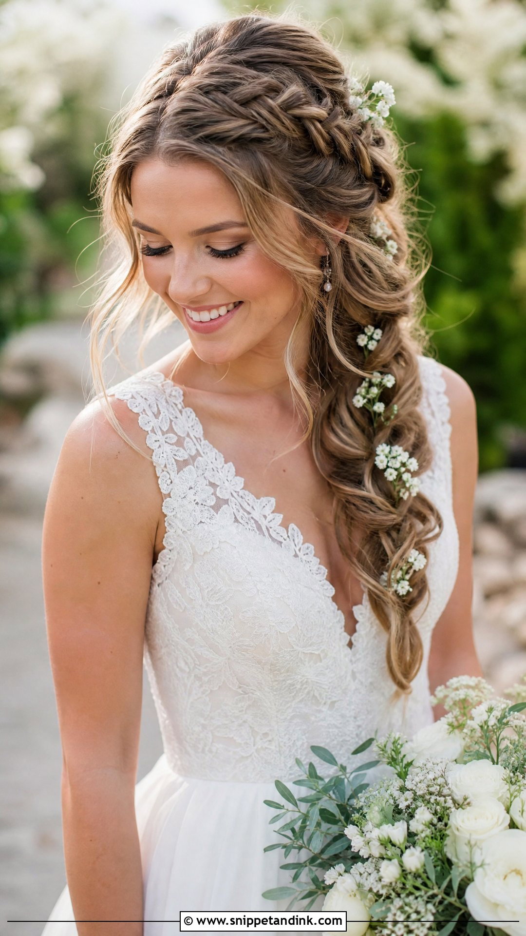 Half Up Half Down With Side Braid - Snippet and Ink - 20 Half-Up Half-Down Wedding Hair Bride Ideas