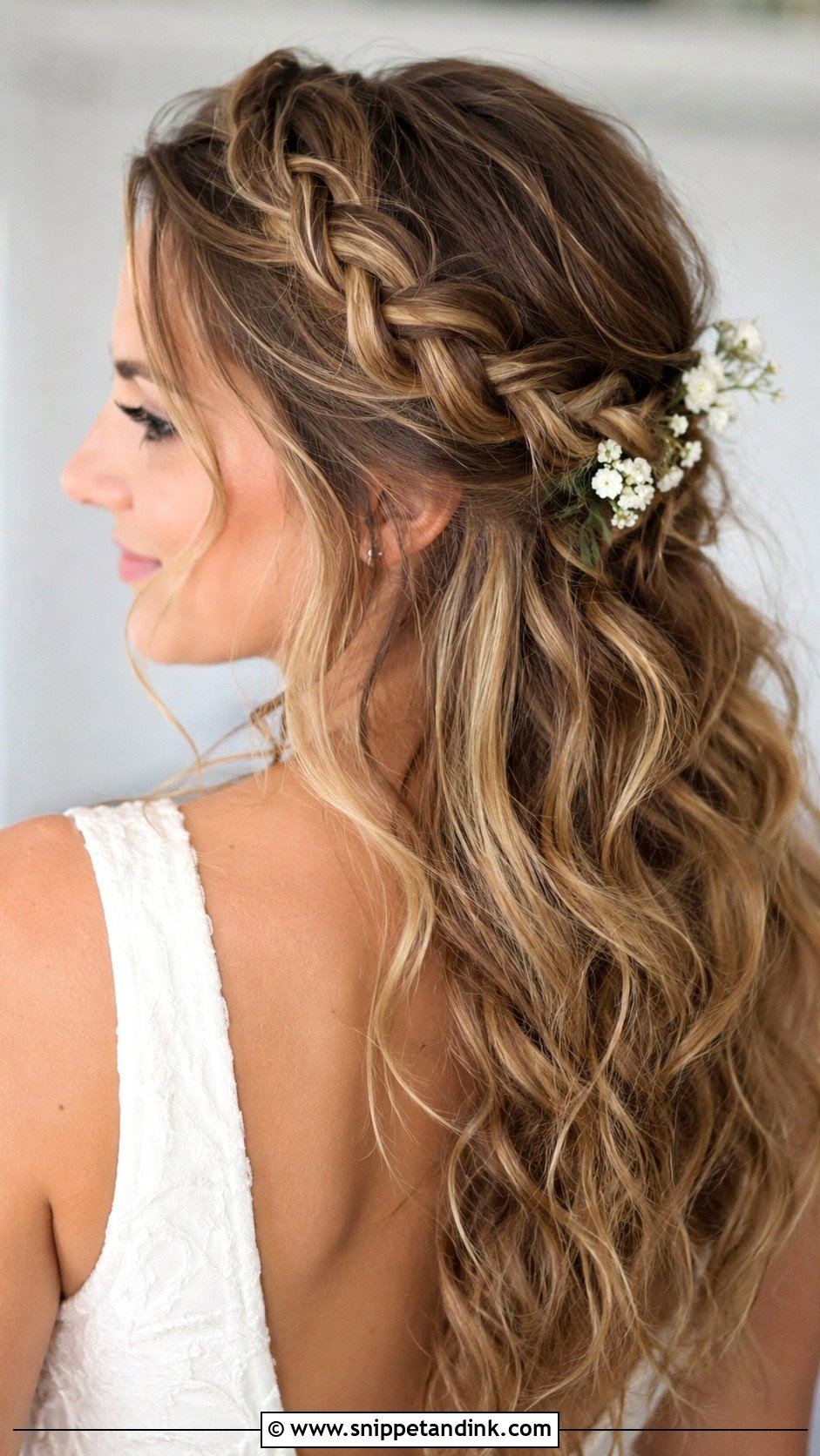Half Up Half Down With Side Braid - Snippet and Ink - 20 Half-Up Half-Down Wedding Hair Styles