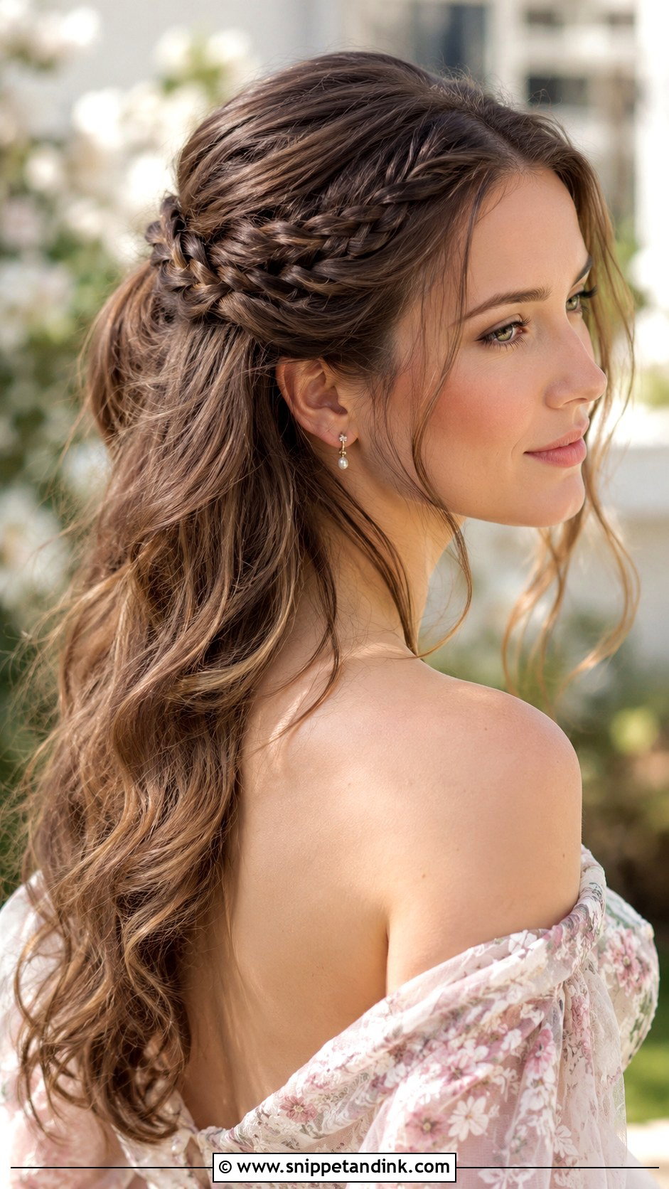 Half Up Half Down With Side Braid - Snippet and Ink - 20 Shoulder Length Half-Up Half-Down Wedding Hair Ideas