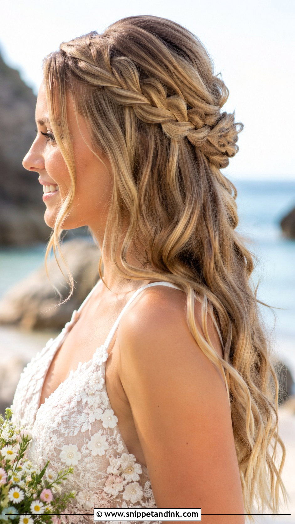Half Up Half Down With Side Braid - Snippet and Ink - 25 Elegant Half-Up Half-Down Wedding Hairstyles