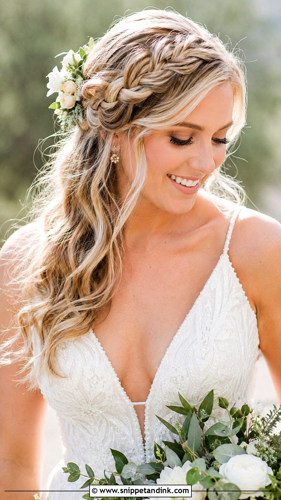 Half Up Half Down With Side Braid - Snippet and Ink - 25 Half-Up Half-Down Hair for Wedding Ideas