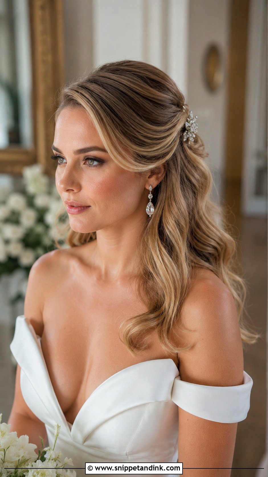 Half Up Half Down With Side Part - Snippet and Ink - 20 Half-Up Half-Down Wedding Hair Inspo Ideas