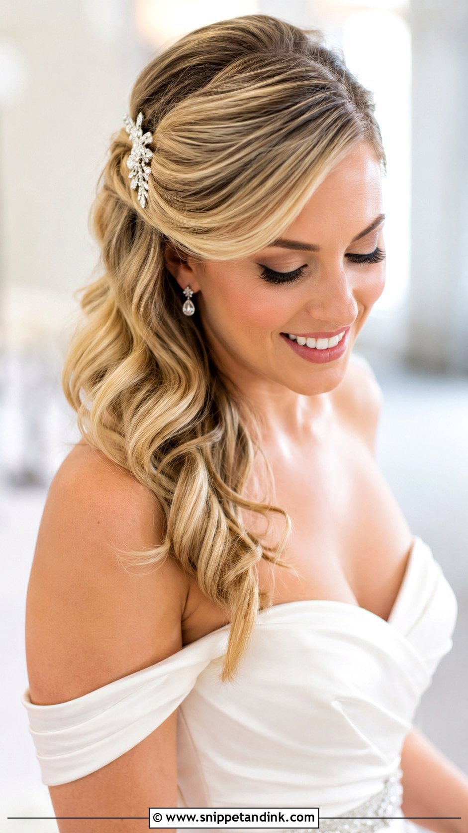 Half Up Half Down With Side Part - Snippet and Ink - 30 Half Updo Wedding Hair Ideas