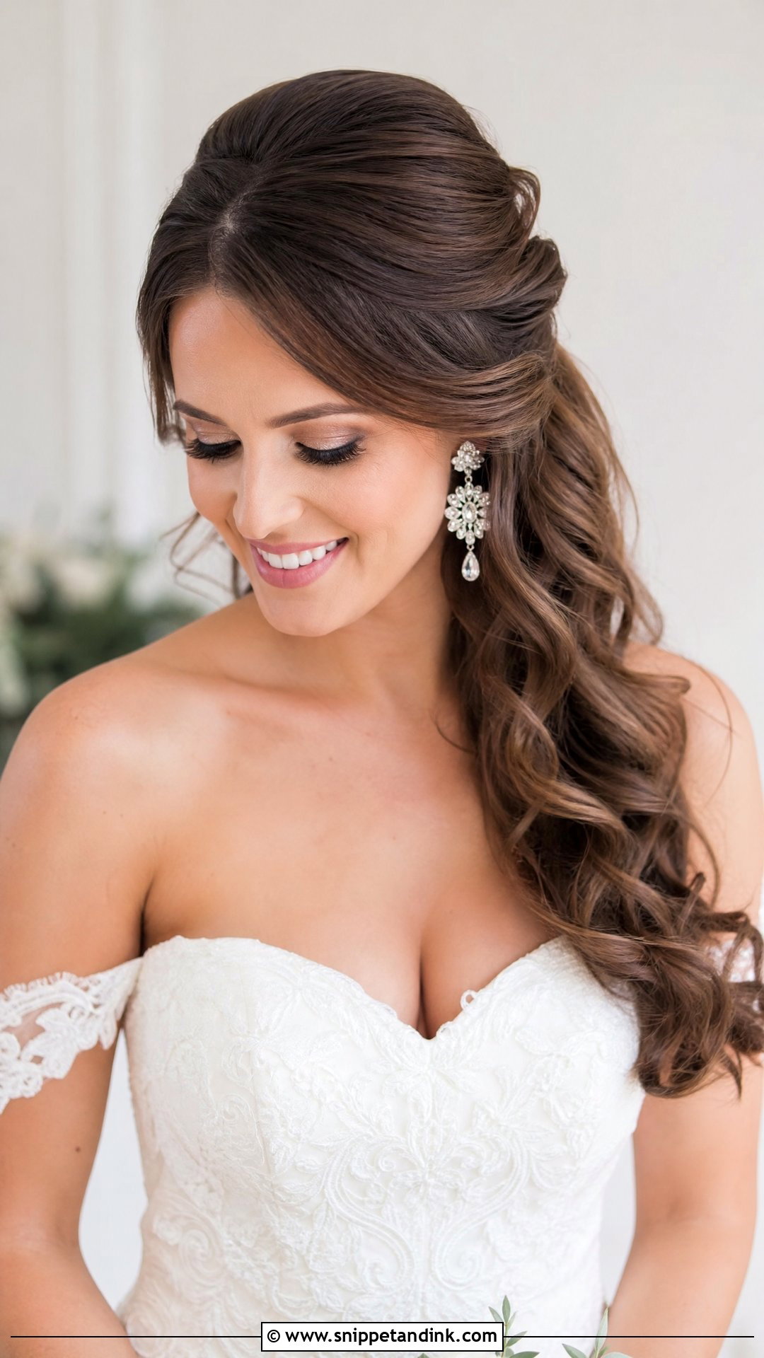 Half Up Half Down With Side Swept Waves - Snippet and Ink - 20 Half-Up Half-Down Brides Hairstyles