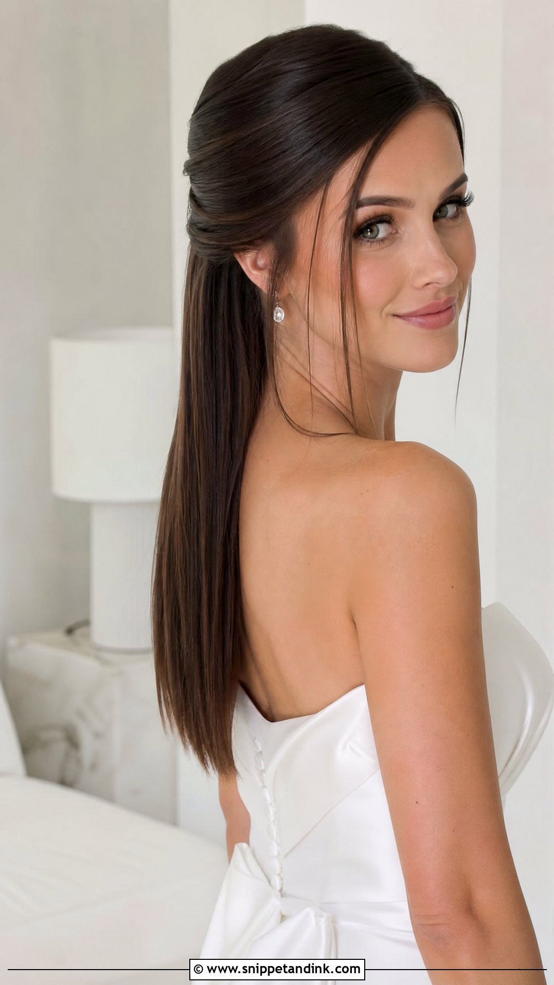 Half Up Half Down With Sleek Straight Hair - Snippet and Ink - 20 Half-Up Half-Down Brides Hairstyles