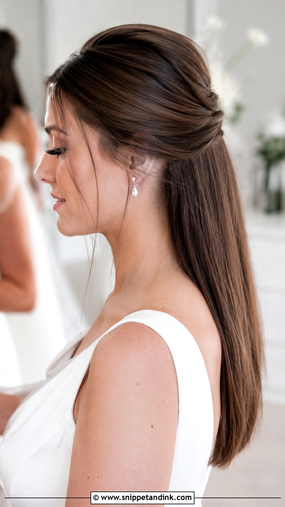 Half Up Half Down With Sleek Top - Snippet and Ink - 25 Half-Up Half-Down Wedding Hair Front Pic Ideas