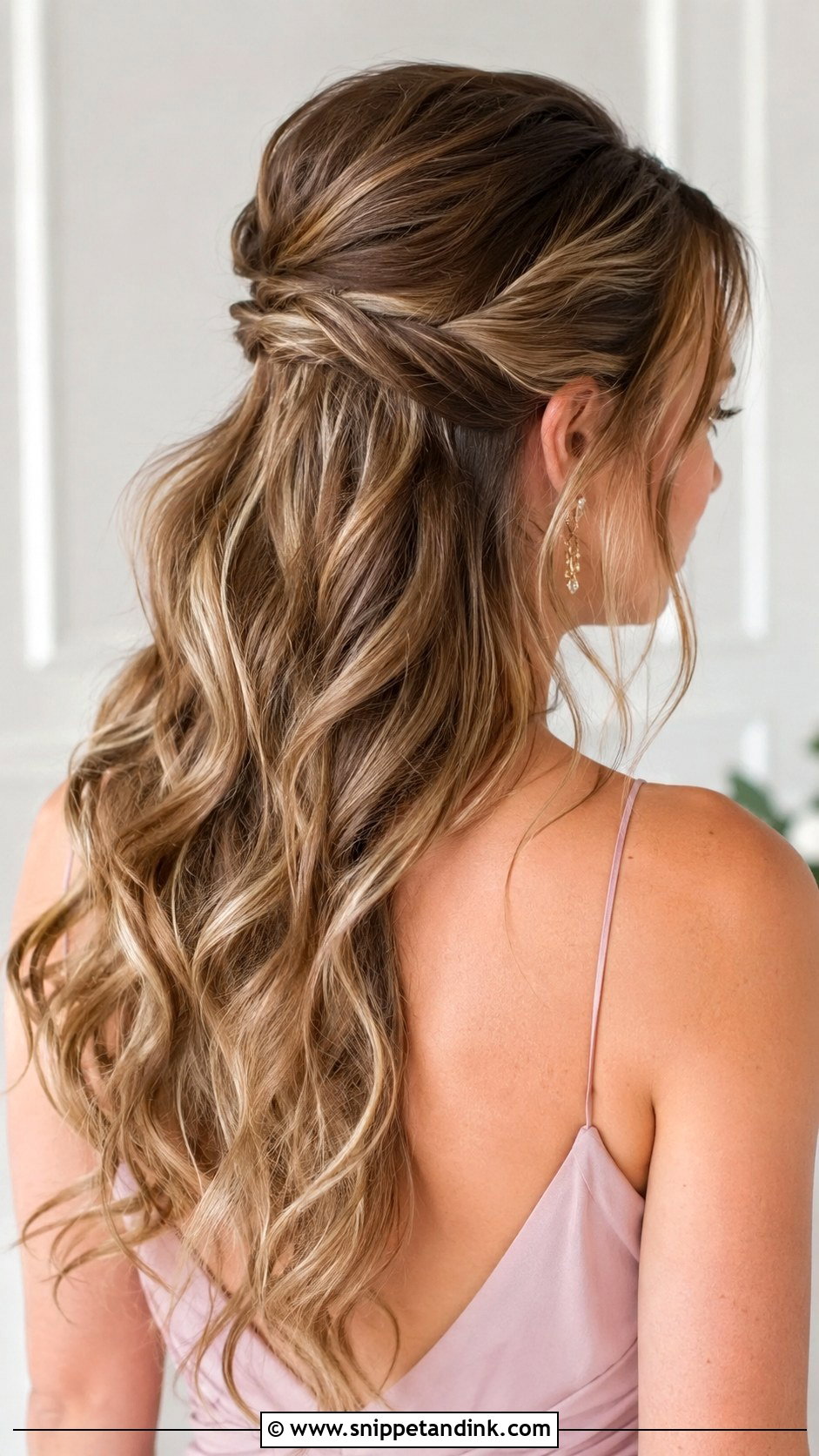 Half Up Half Down With Soft Curls - Snippet and Ink - 20 Wedding Party Hairstyles for Medium Hair