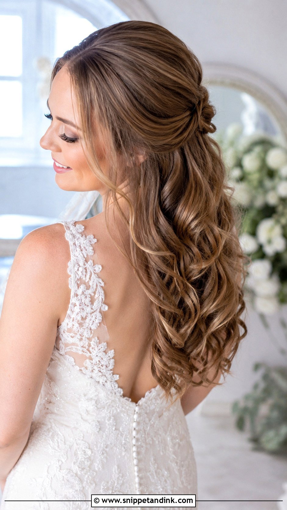 Half Up Half Down With Soft Curls - Snippet and Ink - 25 Elegant Half-Up Half-Down Wedding Hairstyles