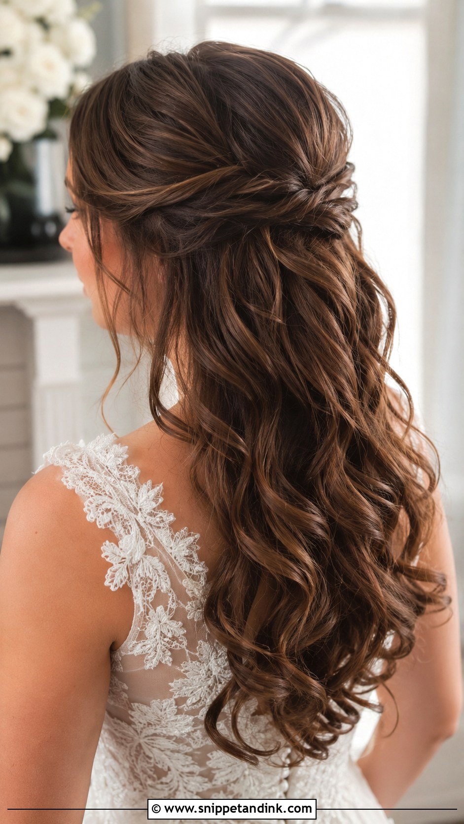 Half Up Half Down With Soft Curls - Snippet and Ink - 25 Engagement Bridal Hairstyles