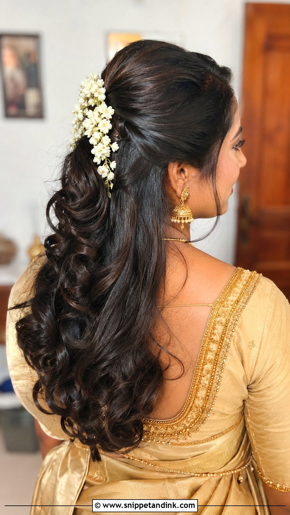 Half Up Half Down With Soft Curls - Snippet and Ink - 25 Kerala Wedding Hairstyle Ideas