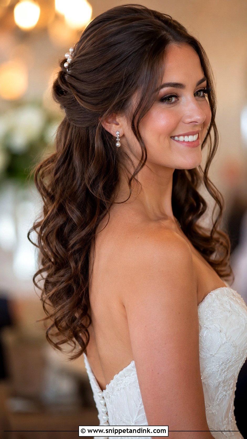 Half Up Half Down With Soft Curls - Snippet and Ink - 25 Medium Length Half-Up Half-Down Wedding Hair Ideas