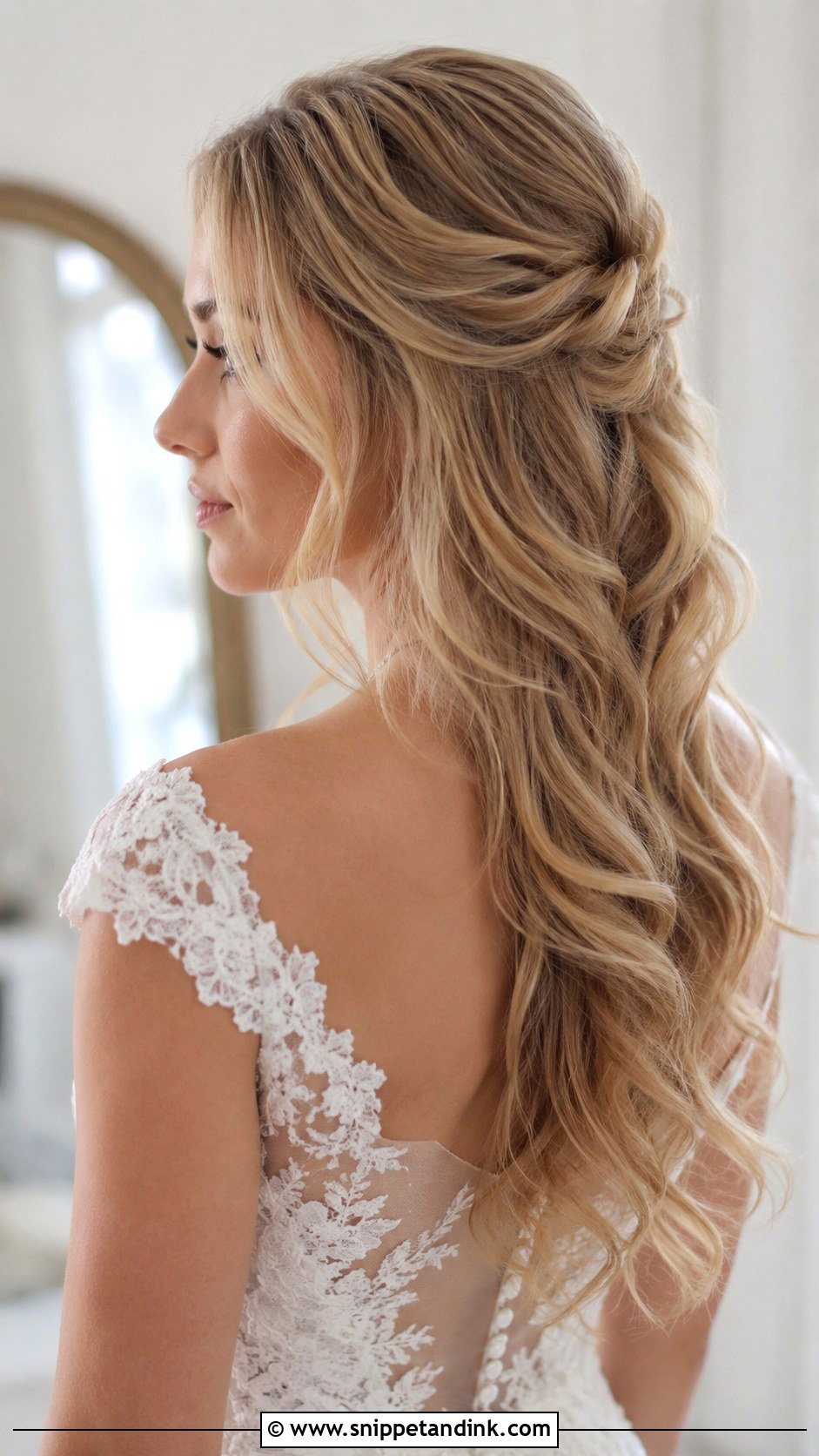 Half Up Half Down With Soft Curls - Snippet and Ink - 25 Whimsical Wedding Hair Ideas