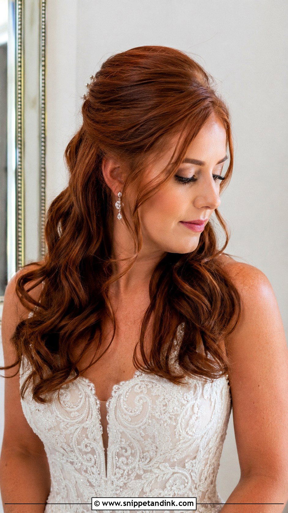 Half Up Half Down With Soft Curls - Snippet and Ink - 35 Bridal Hairstyles