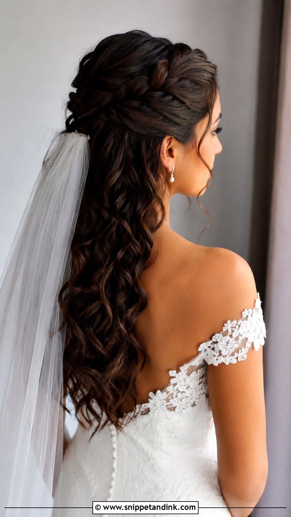 Half Up Half Down With Soft Curls and Veil - Snippet and Ink - 35 Half-Up Half-Down Wedding Hair Ideas
