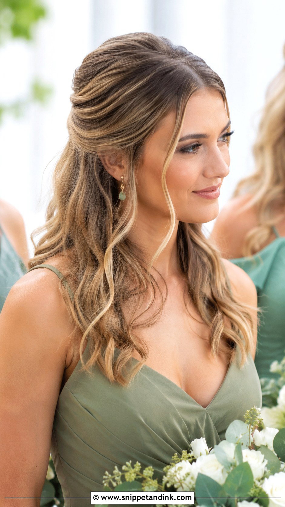 Half Up Half Down With Soft Waves - Snippet and Ink - 20 Bridal Party Hairstyles