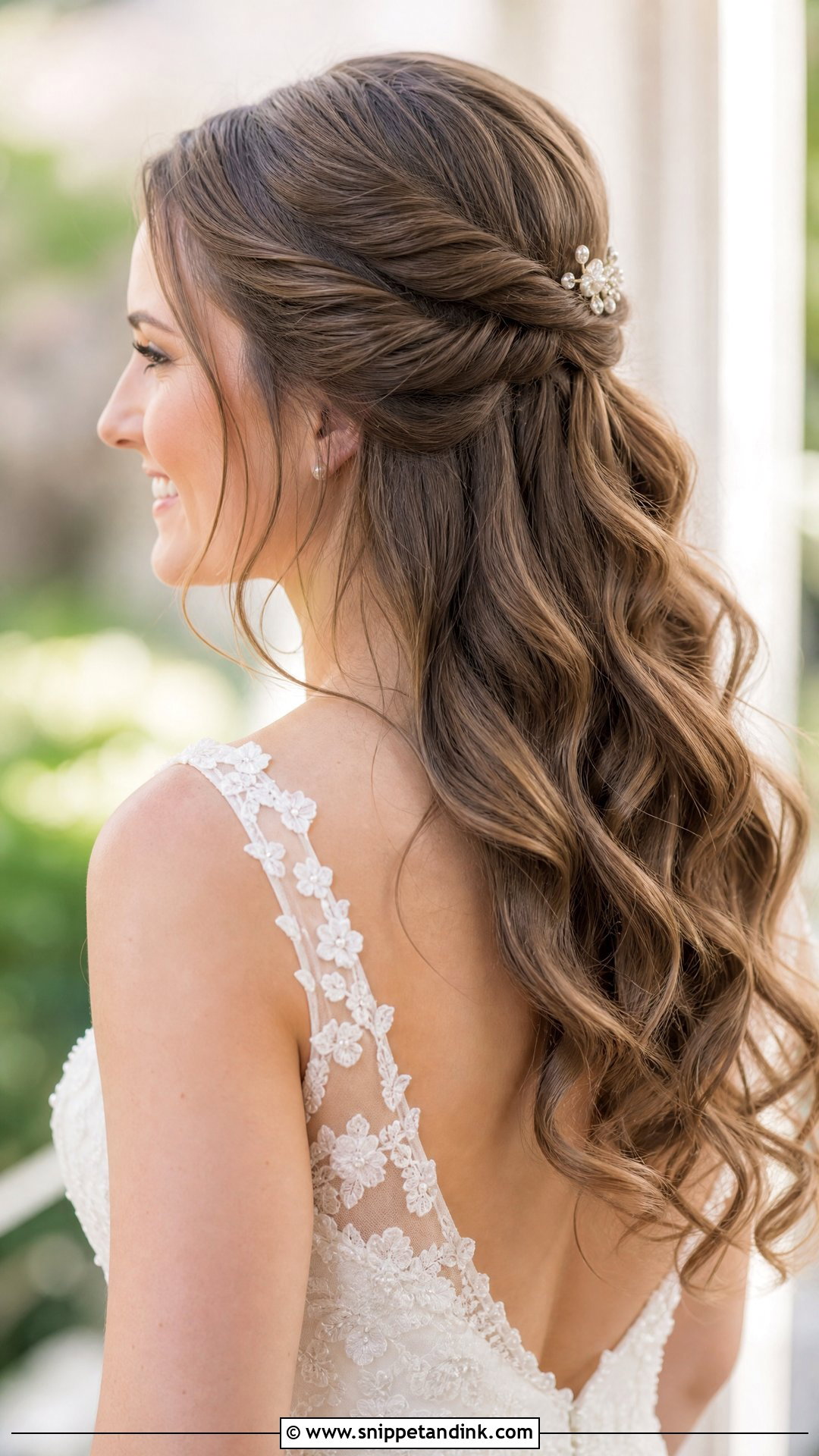 Half Up Half Down With Soft Waves - Snippet and Ink - 20 Wedding Hairstyles for Mid Length Hair