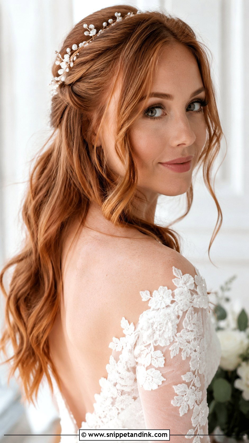 Half Up Half Down With Soft Waves - Snippet and Ink - 25 Half-Up Long Hair Wedding Styles