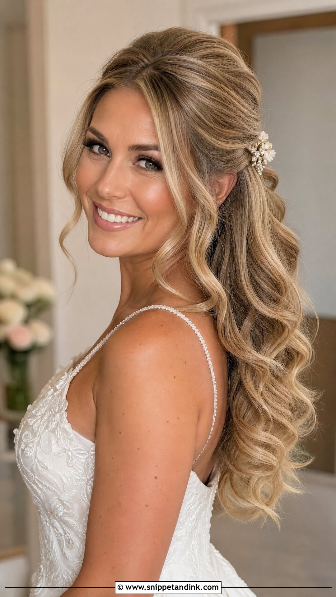 Half Up Half Down With Soft Waves - Snippet and Ink - 20 Hairstyle for Bridal Ideas