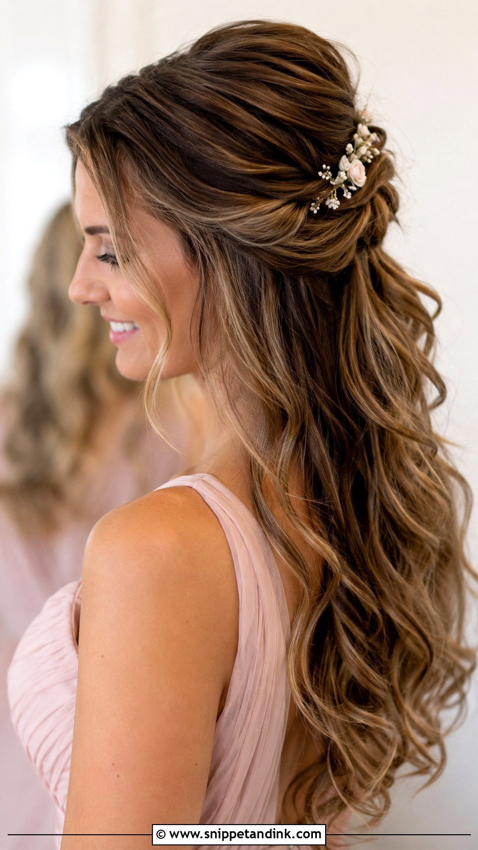 Half Up Half Down With Soft Waves - Snippet and Ink - 30 Hairstyles for Engagement Bride