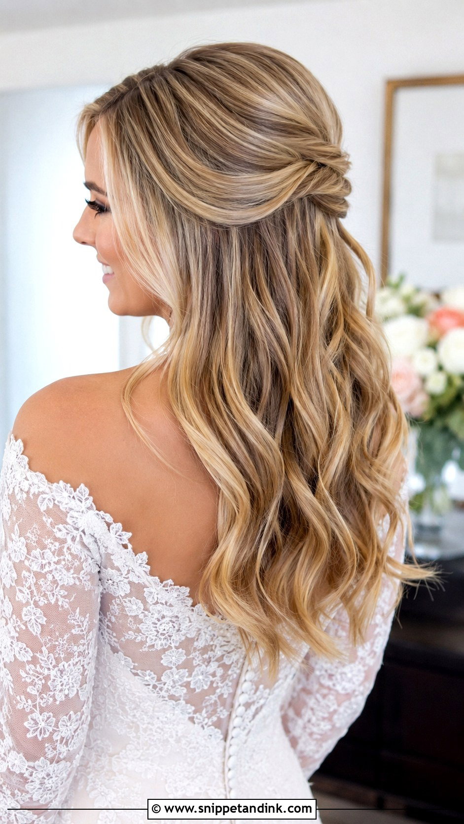 Half Up Half Down With Soft Waves - Snippet and Ink - 30 Half Updo Wedding Hair Ideas