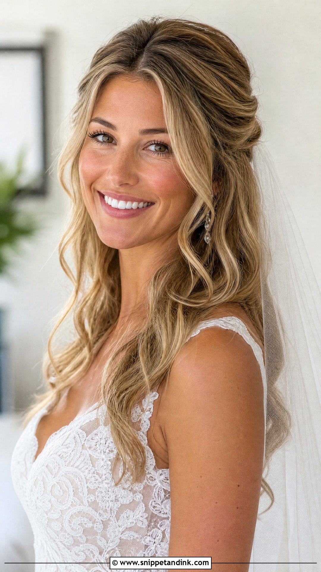Half Up Half Down With Soft Waves - Snippet and Ink - 20 New Bridal Hairstyle Ideas