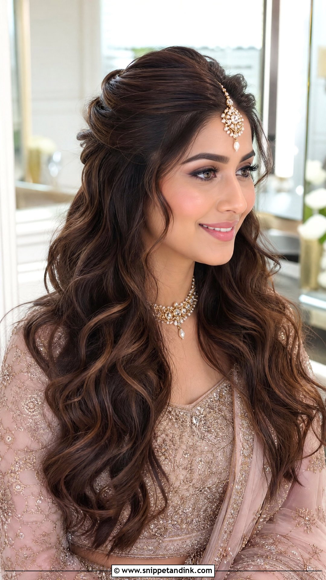 Half Up Half Down With Soft Waves - Snippet and Ink - 20 Barat Bridal Hairstyle Ideas