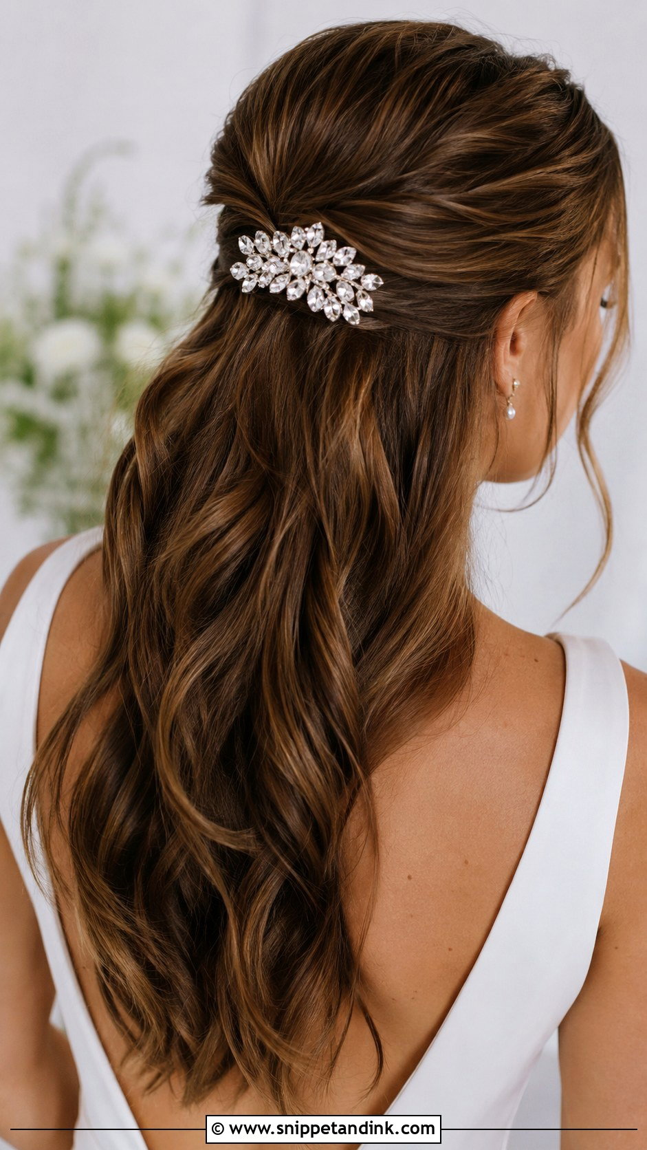 Half Up Half Down With Statement Clip - Snippet and Ink - 30 Short Half-Up Half-Down Wedding Hair Ideas
