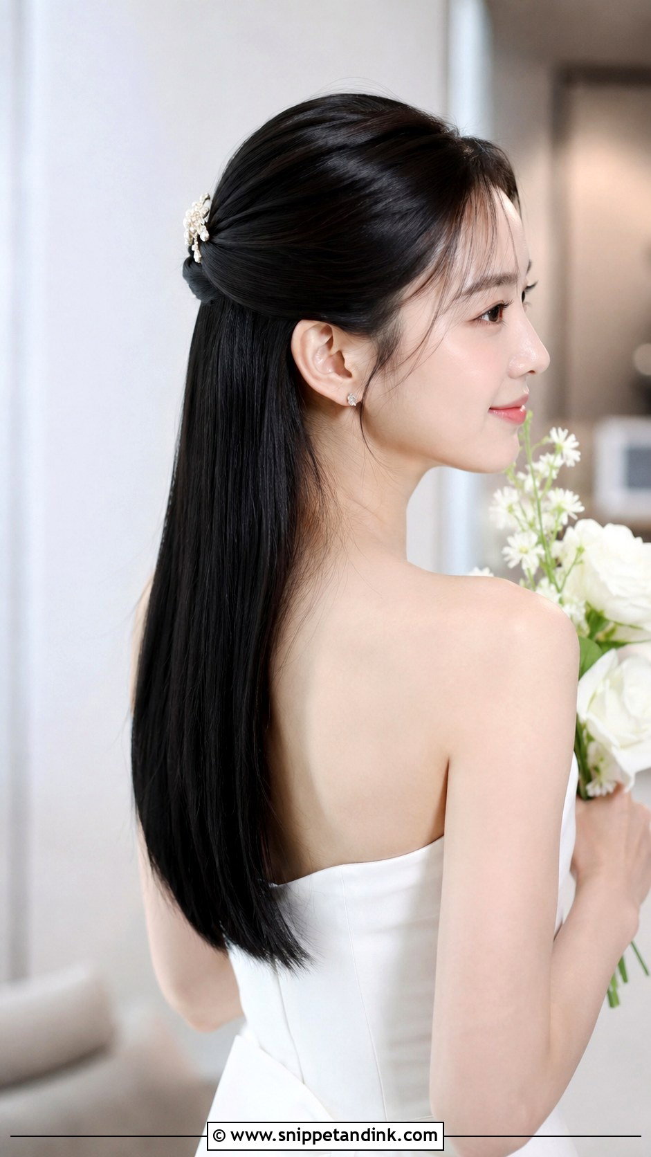 Half Up Half Down With Straight Hair - Snippet and Ink - 30 Half Updo Wedding Hair Ideas